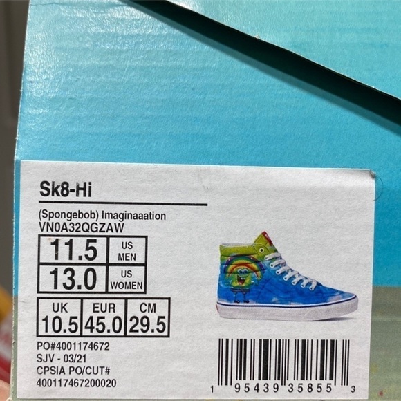 Vans x SpongeBob Sk8-Hi Imaginaaation High Top Sneakers Size 11.5 Men - Picture 11 of 11